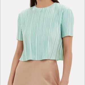 TIBI Pleated Crop Top in mint green/blue. Perfect to match with high rise jeans!